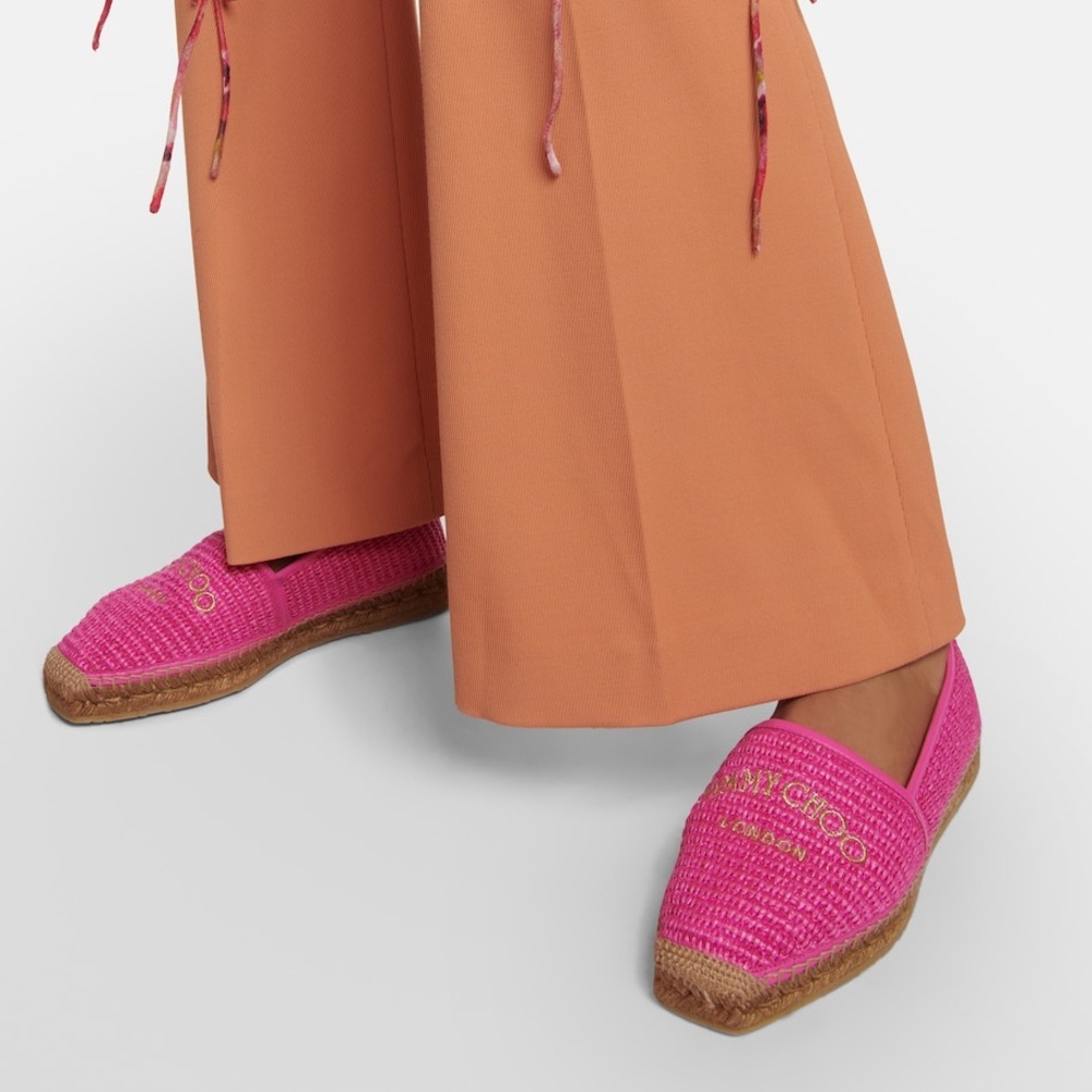 New JIMMY CHOO Brie Flat logo raffia espadrilles $595 37 - Picture 4 of 12